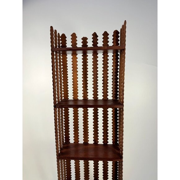 Wood Wall Shelf Eterage Unique Folk Art Shelf Ric Rac Design Hand Carved Walnut - Picture 4 of 12